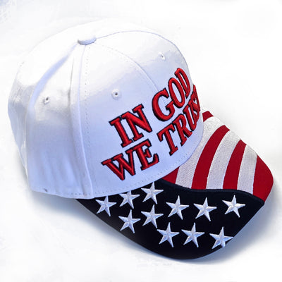 In God We Trust American White Flag Cap stars and stripes