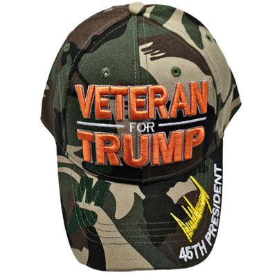 Veteran for Trump 3-D Signature Caps green camo